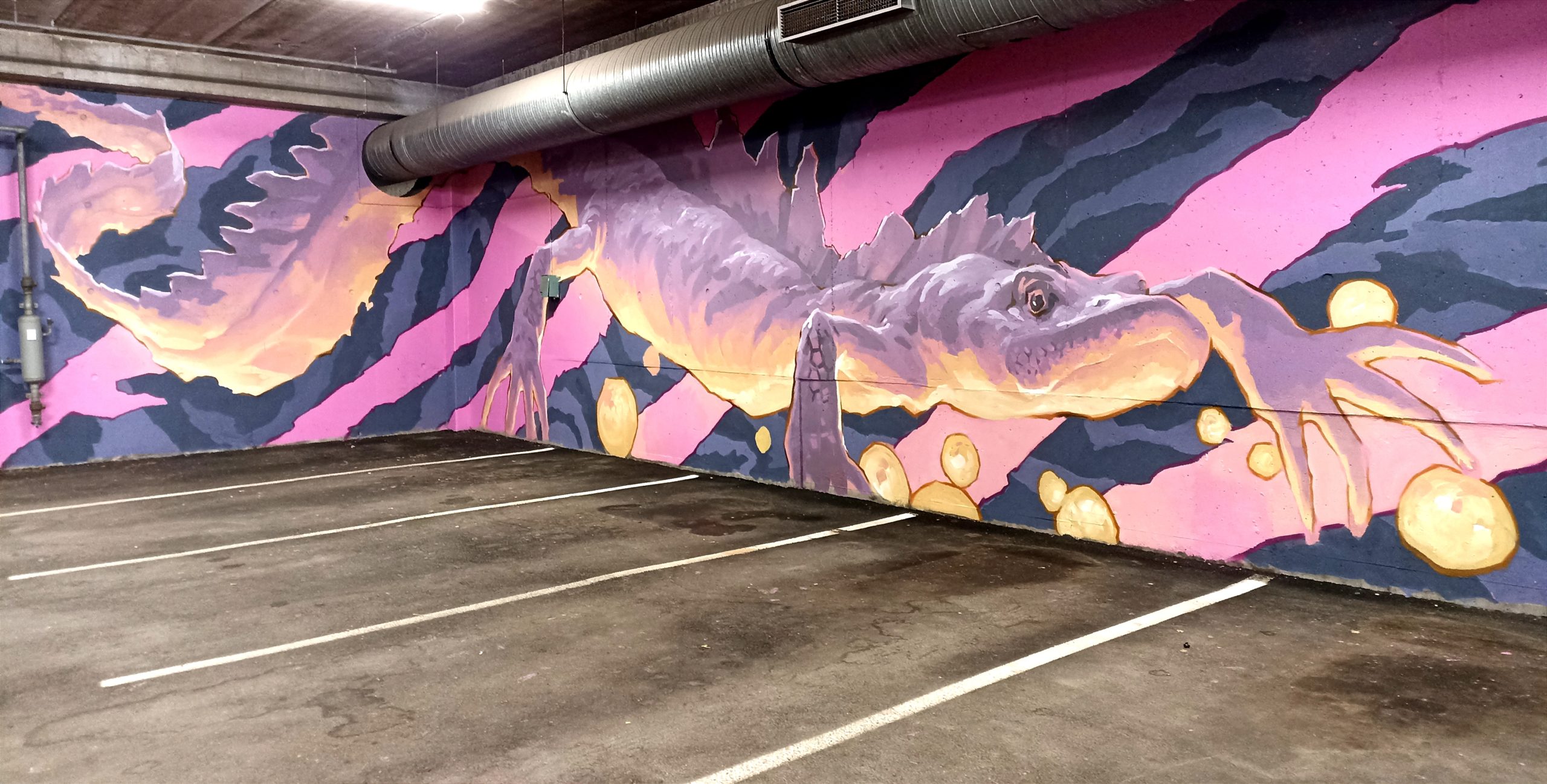 Lissotriton vulgaris, part of WunderGround happening, 2022, 15x4m, wallpaint&spray