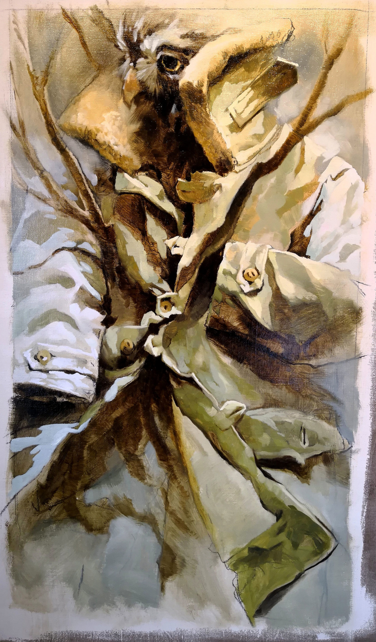 As home was a coat, oil on canvas, 60x110cm, 2018