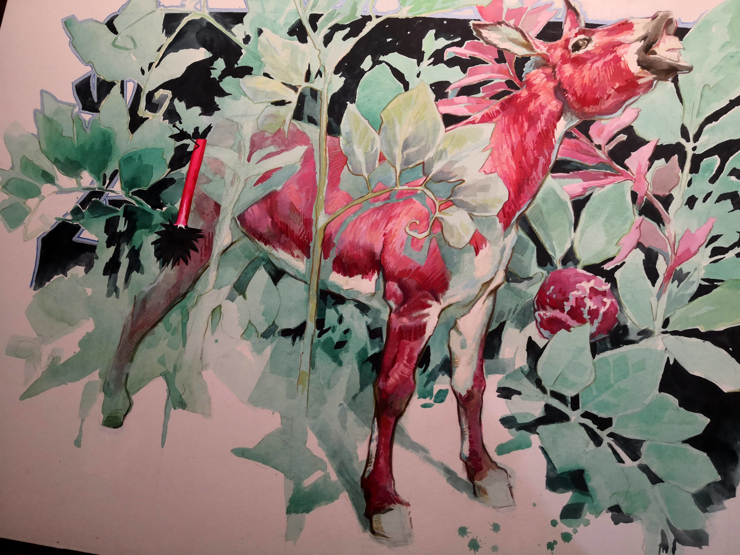 pin the tail, made for Amsterdam street art ASA, a3, watercolours gouache, 2018